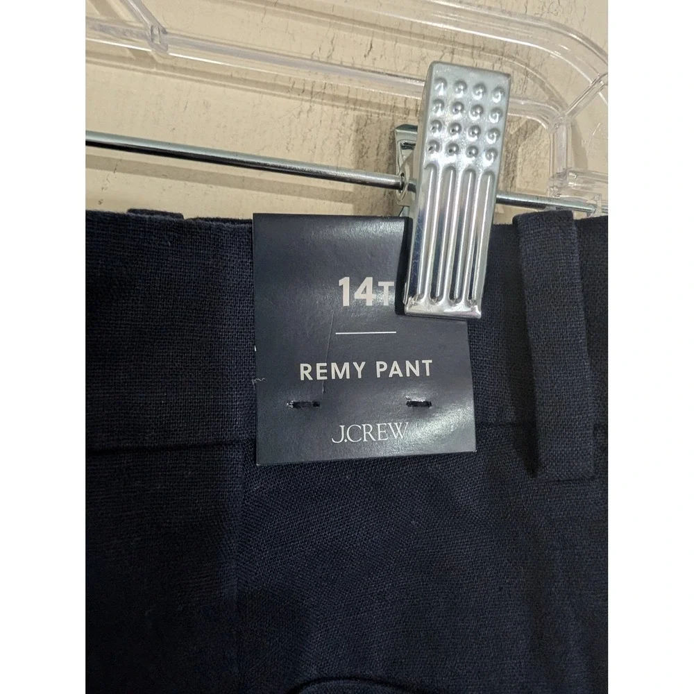 J. Crew Remy Wide Leg Pants 14T Navy Linen Cotton High Rise Classic Office